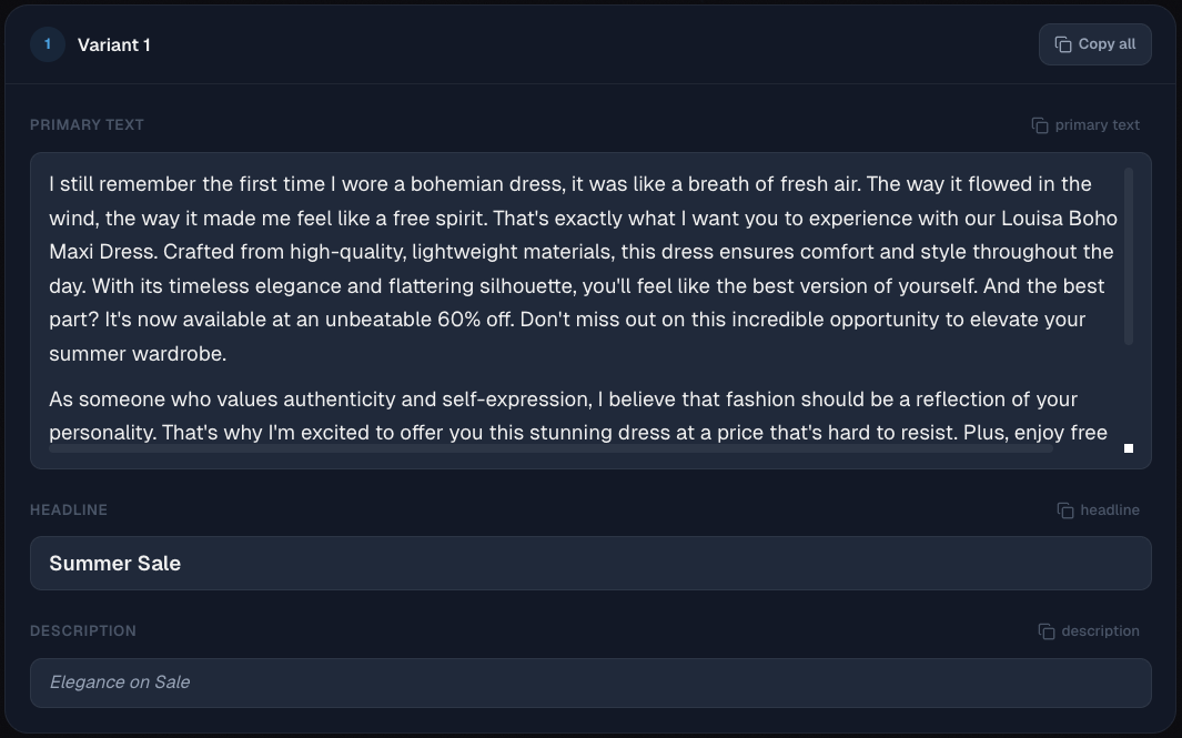 Ad Copy screenshot